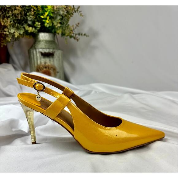 J. Reneé Sirmati Slingback Pointed Toe Pump Marigold Yellow Patent 8.5 - Picture 1 of 16